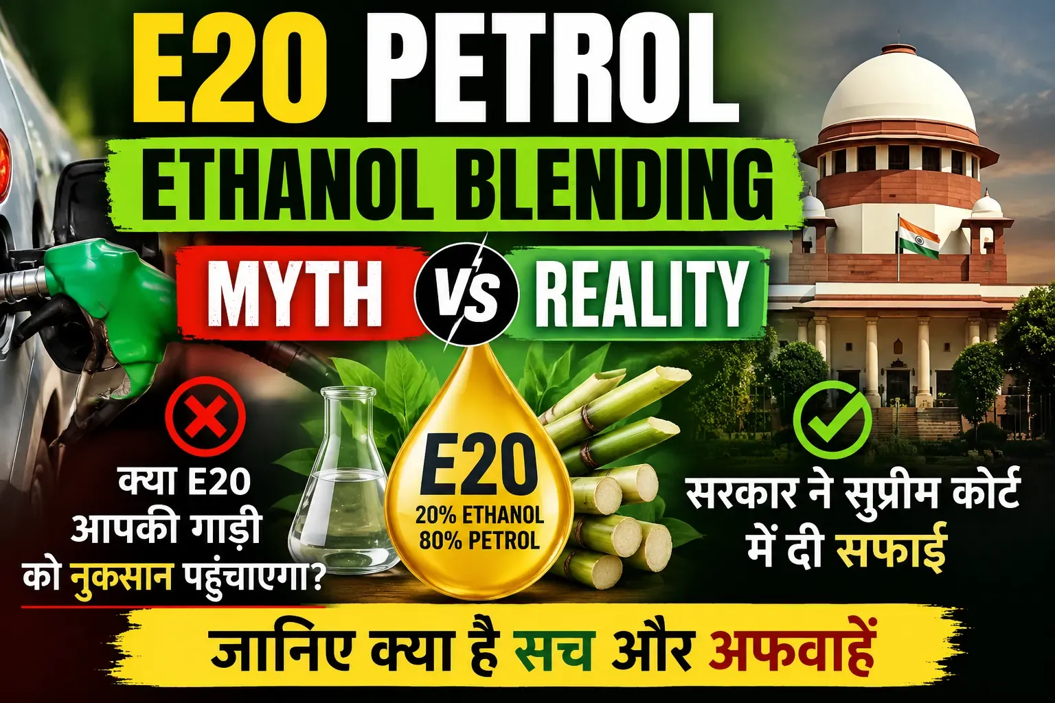 E20 Petrol Ethanol Blending Myth vs Reality: सरकार ने सुप्रीम कोर्ट में दी सफाई, जानिए क्या है सच और अफवाहें