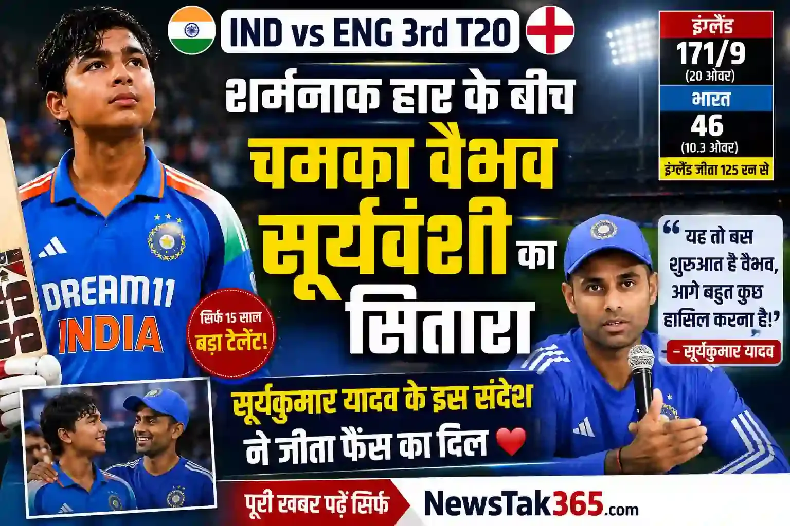 IND vs ENG 3rd T20: शर्मनाक हार के बीच चमका वैभव सूर्यवंशी का सितारा, सूर्यकुमार यादव के इस संदेश ने जीता फैंस का दिल